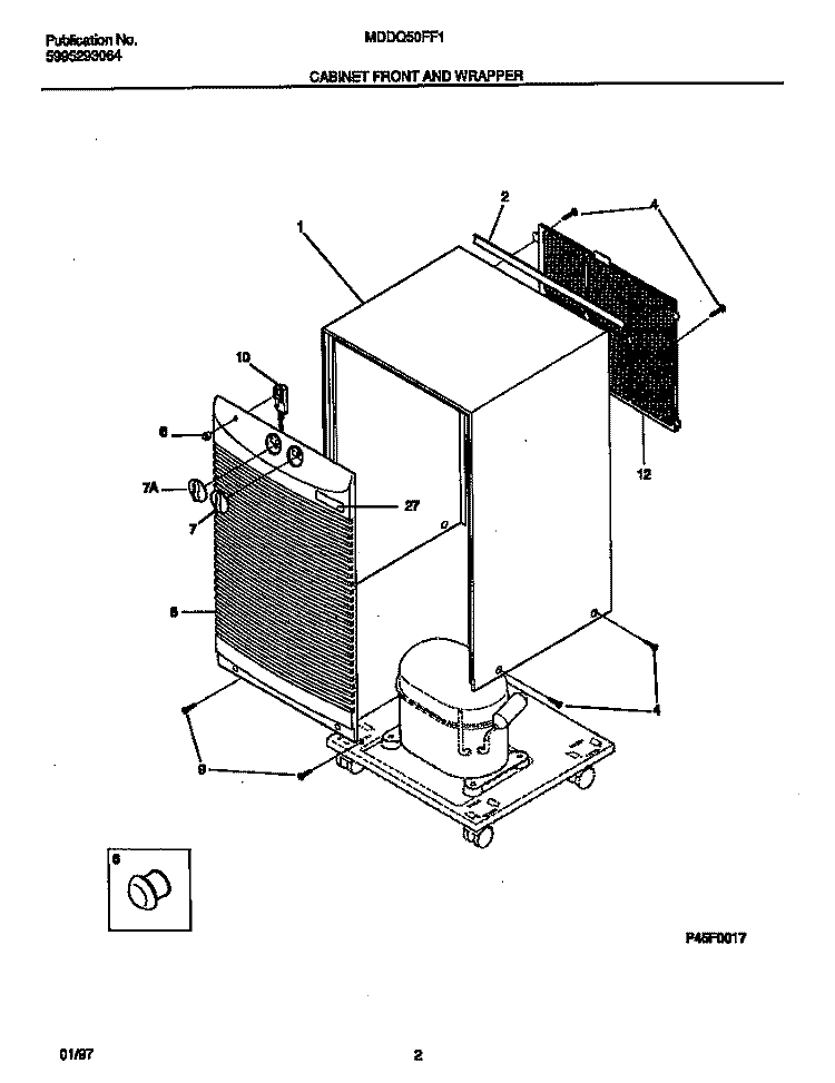 CABINET FRONT AND WRAPPER Diagram and Parts List for MDDQ50FF1  Frigidaire Dehumidifier