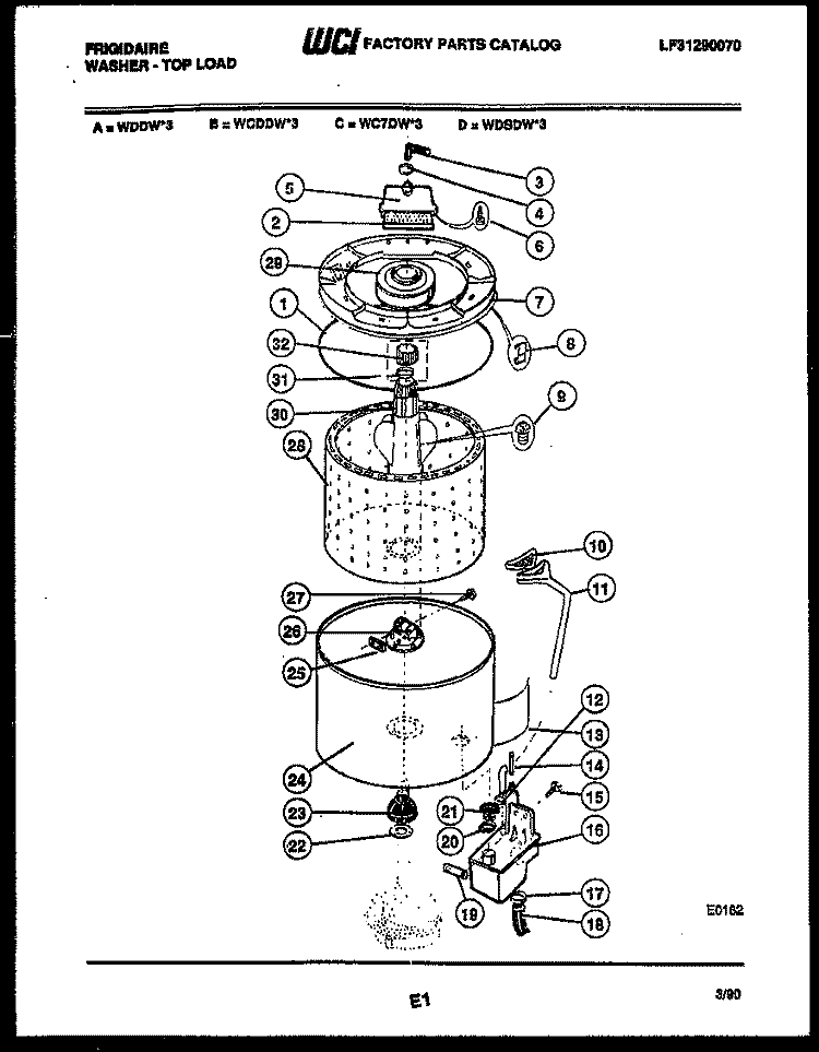 TUB DETAIL Diagram and Parts List for WC7DL3  Frigidaire Washer
