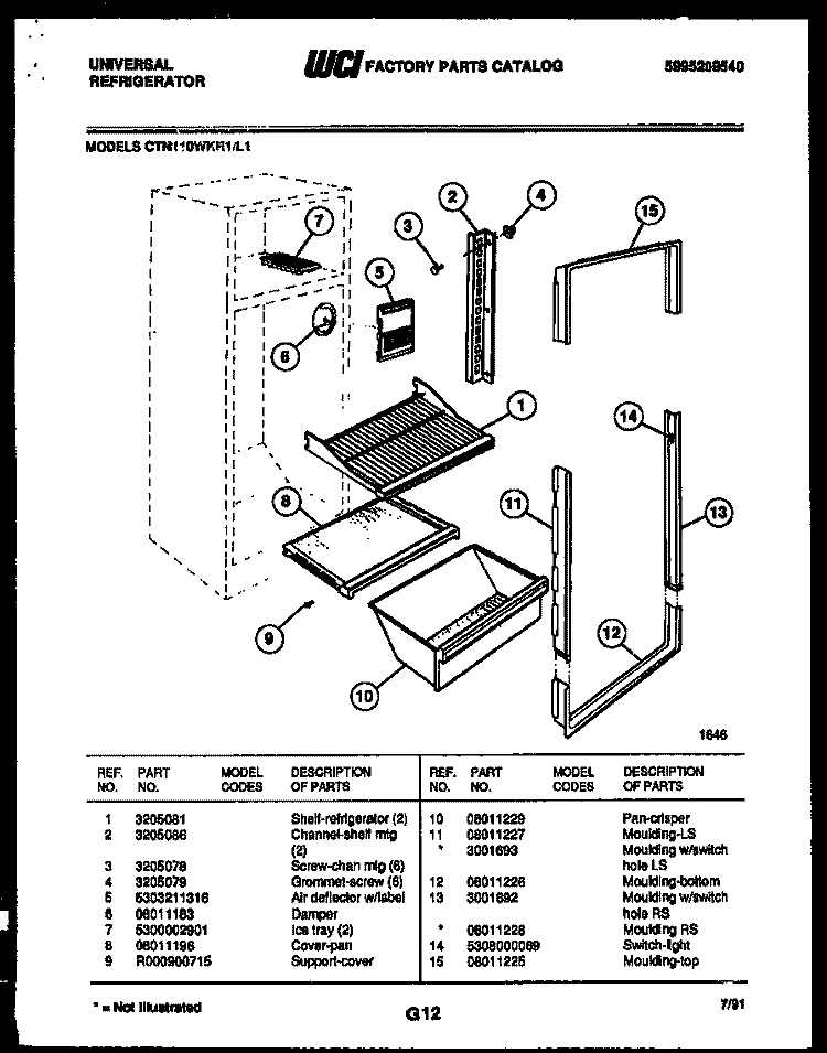 SHELVES AND SUPPORTS Diagram and Parts List for CTN110DKL1  Frigidaire Refrigerator