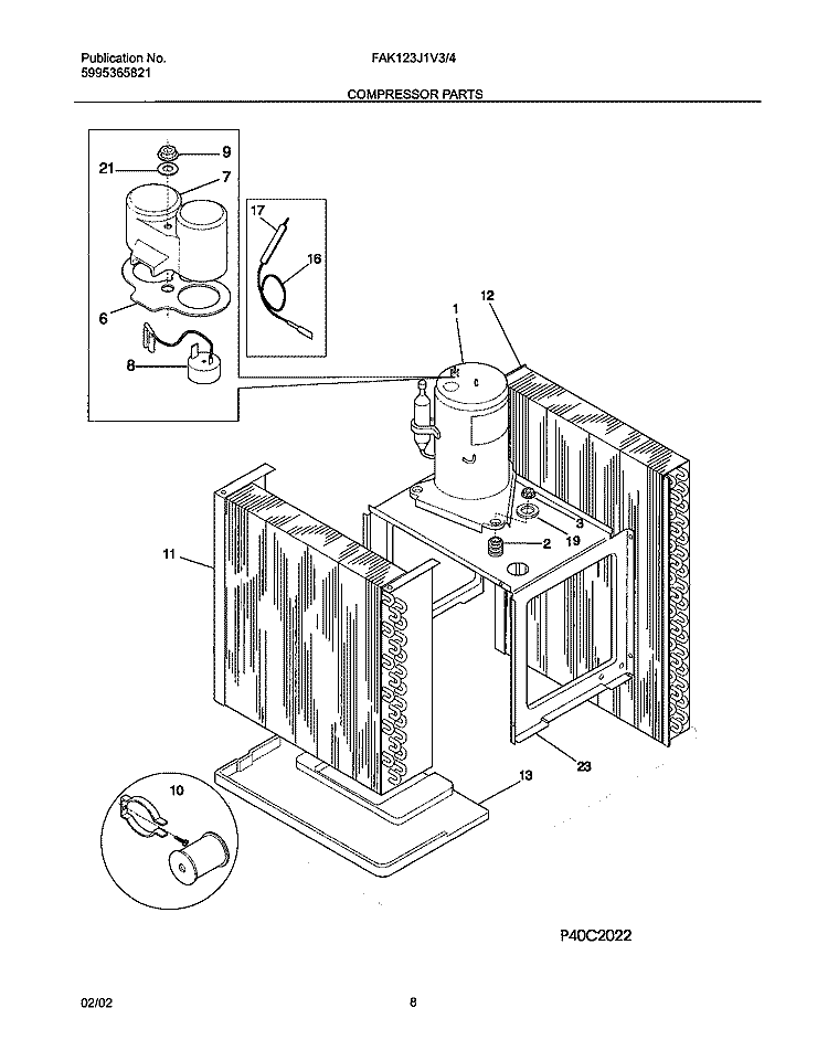 COMPRESSOR PARTS Diagram and Parts List for FAK123J1V4  Frigidaire Air Conditioner