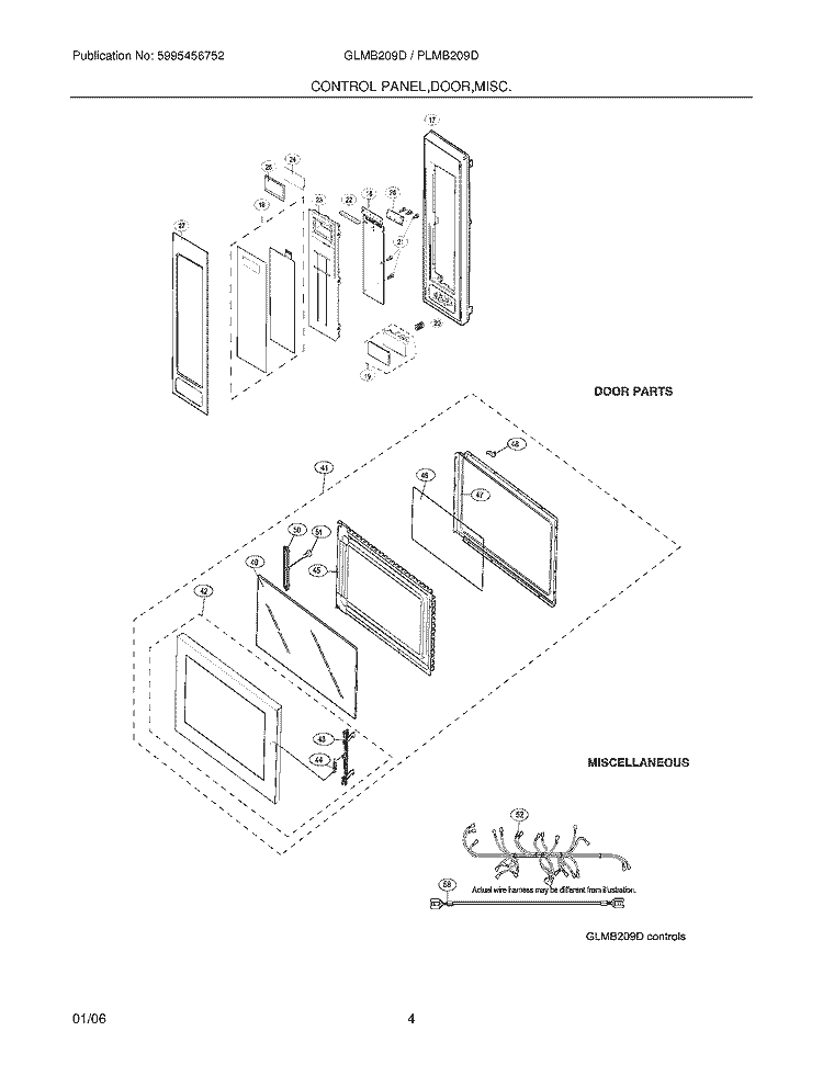 CONTROL / PANEL / DOOR / MISC Diagram and Parts List for PLMB209DCC  Frigidaire Microwave