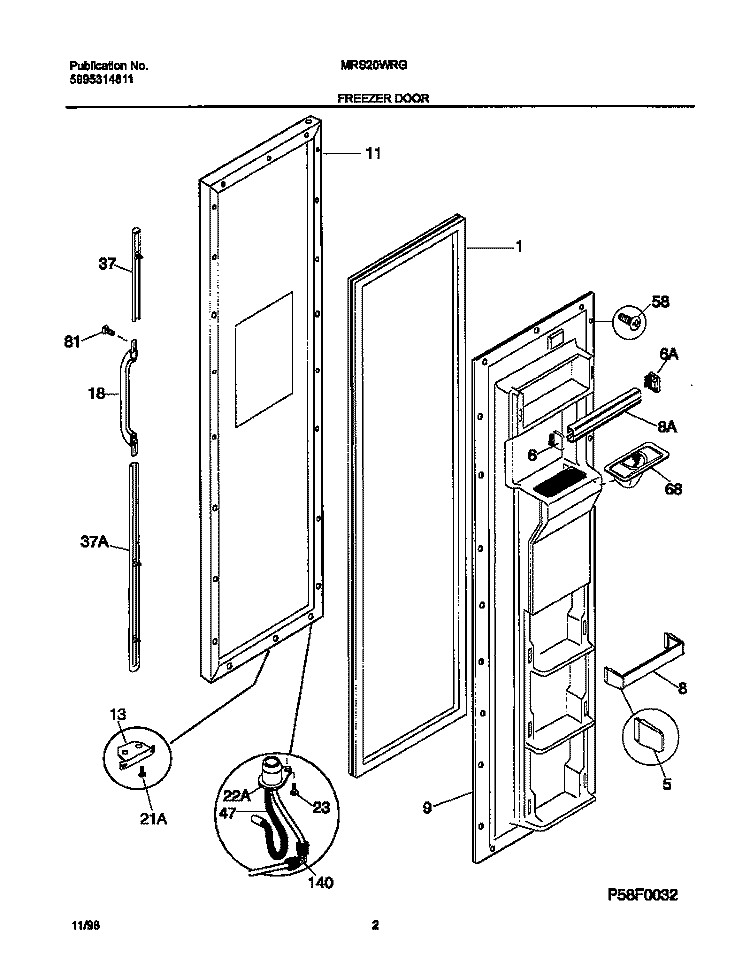 FREEZER DOOR Diagram and Parts List for MRS20WRGD1  Frigidaire Refrigerator