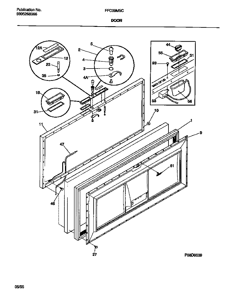 DOOR Diagram and Parts List for FFC09M5CW1  Frigidaire Freezer