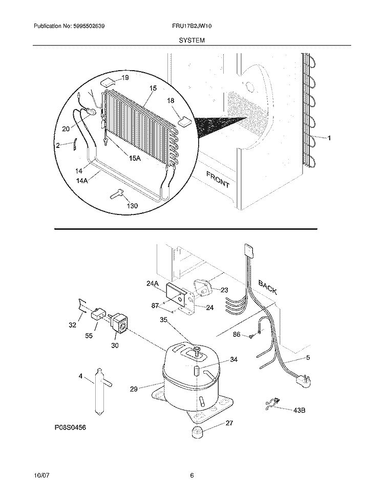 SYSTEM Diagram and Parts List for FRU17B2JW10  Frigidaire Refrigerator