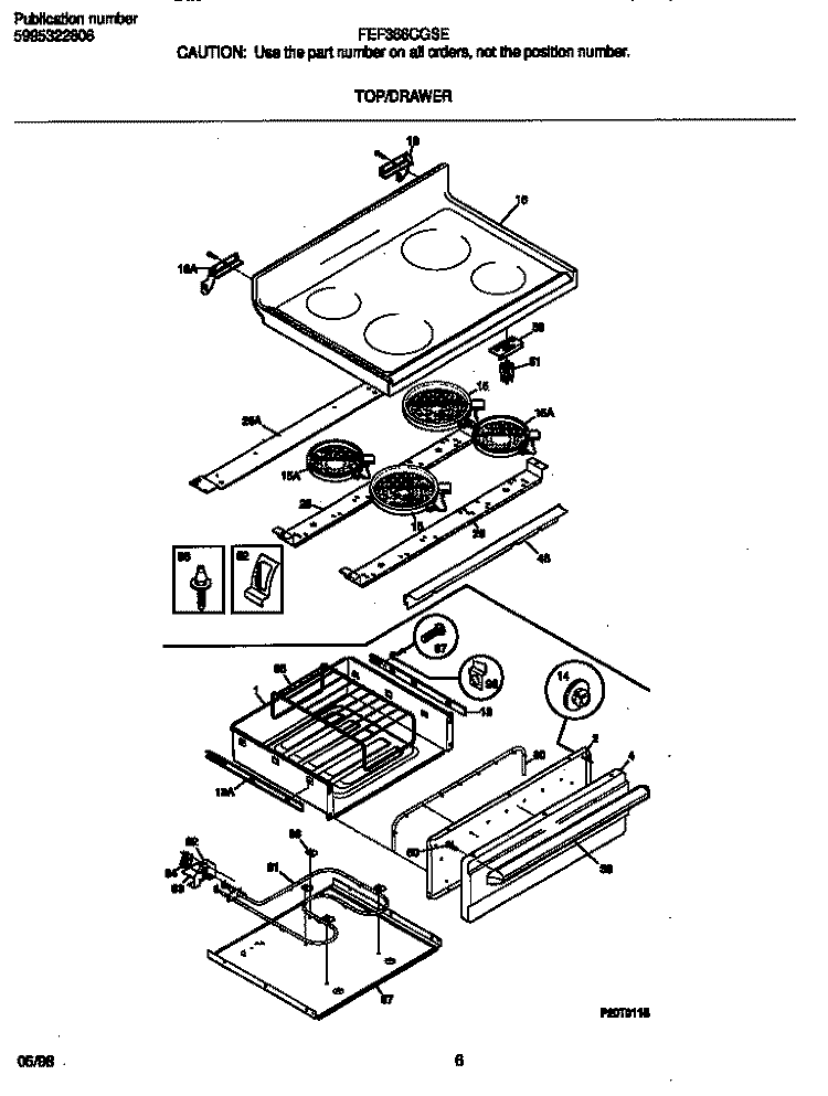 TOP / DRAWER Diagram and Parts List for FEF366CGSE  Frigidaire Range