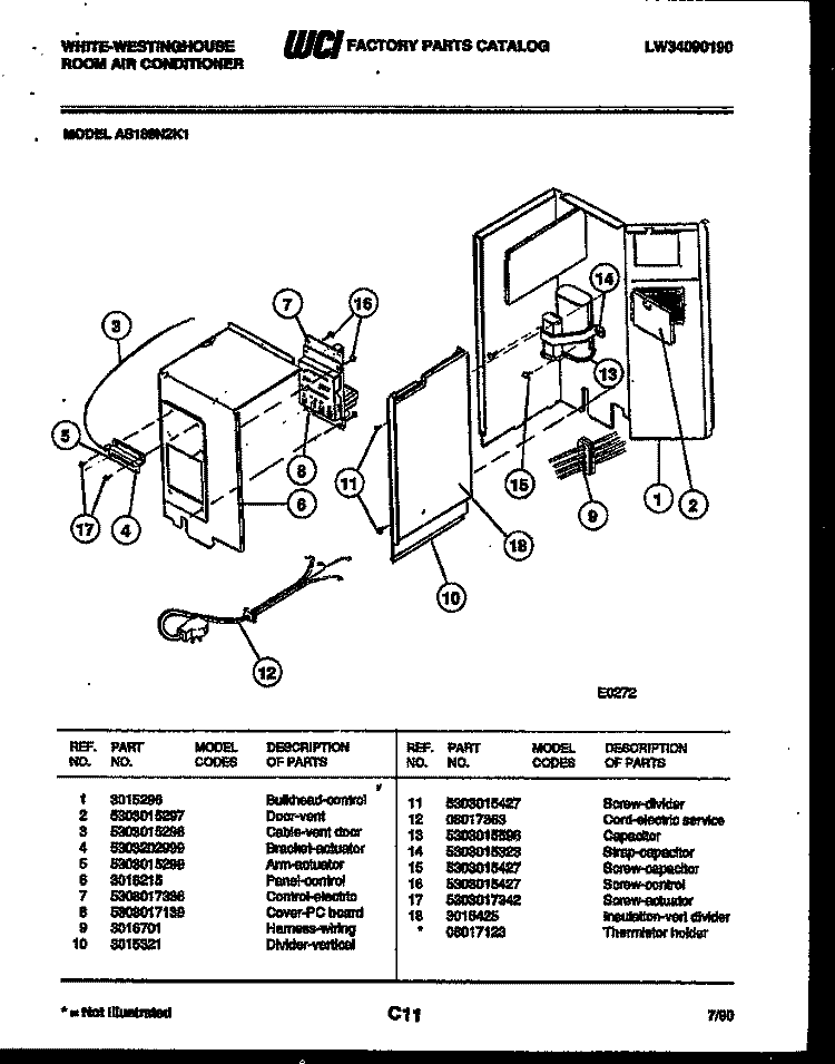 ELECTRICAL PARTS Diagram and Parts List for AS189N2K1  Frigidaire Air Conditioner