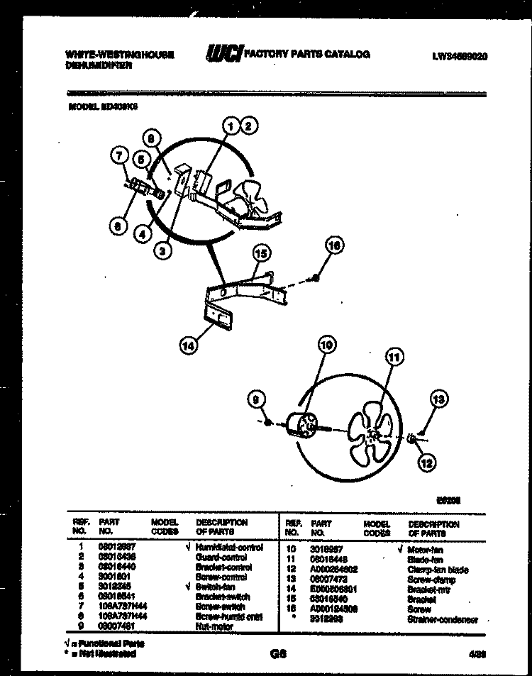 AIR CONTROL PARTS Diagram and Parts List for ED408K6  Frigidaire Dehumidifier