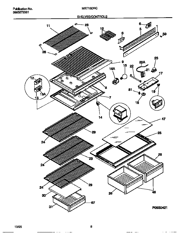 SHELVES / CONTROLS Diagram and Parts List for MRT15DRCD2  Frigidaire Refrigerator