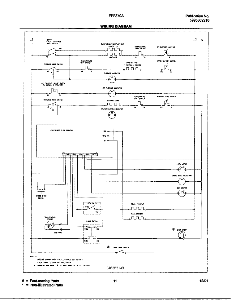 WIRING DIAGRAM Diagram and Parts List for FEF379ACD  Frigidaire Range