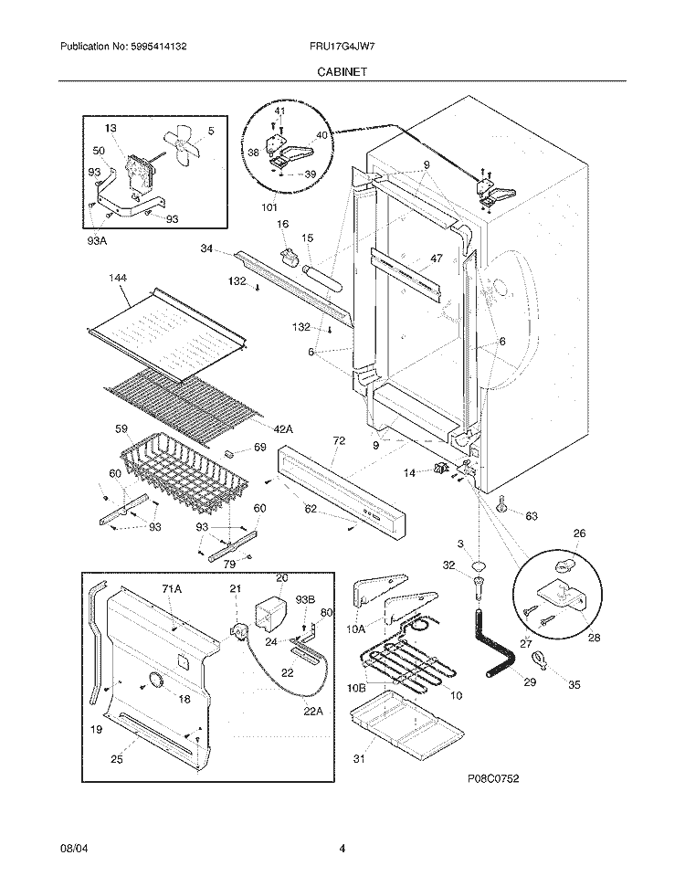 CABINET Diagram and Parts List for FRU17G4JW7  Frigidaire Refrigerator