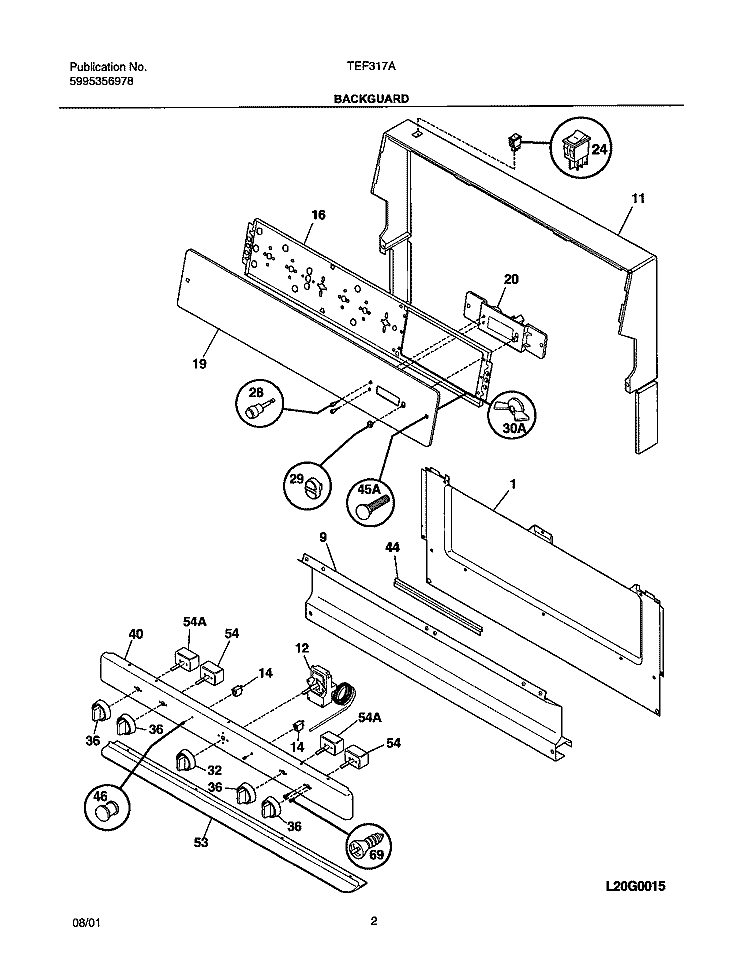 BACKGUARD Diagram and Parts List for TEF317AUA  Tappan Range
