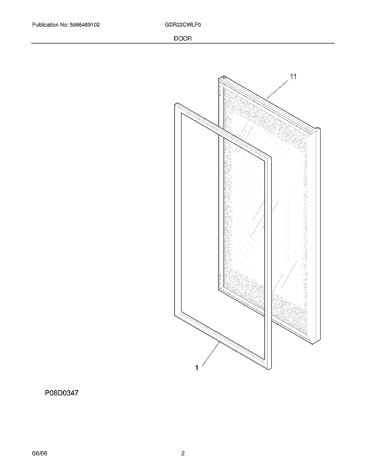 DOOR Diagram and Parts List for GDR22CWLF0  Frigidaire Refrigerator