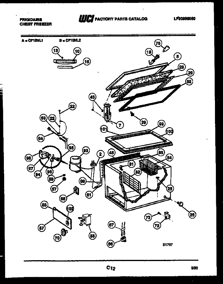 CHEST FREEZER PARTS Diagram and Parts List for CF10NL1  Frigidaire Freezer