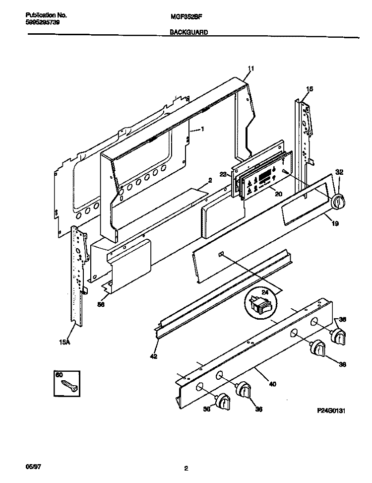 BACKGUARD Diagram and Parts List for MGF352BFWA  Frigidaire Range