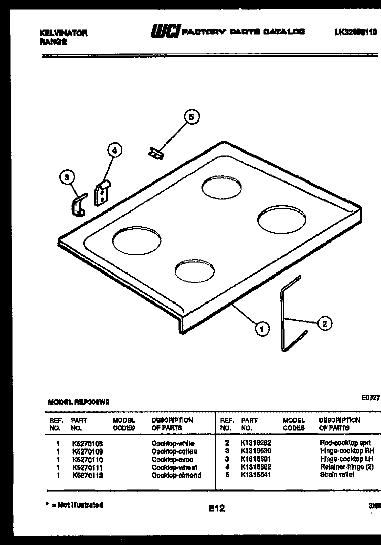 COOKTOP PARTS Diagram and Parts List for REP306CV2  Kelvinator Range