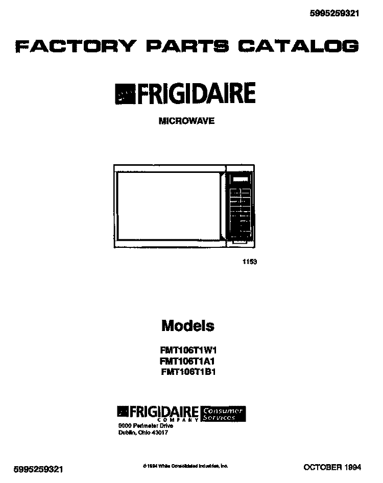 MICROWAVE Diagram and Parts List for FMT106T1A1  Frigidaire Microwave