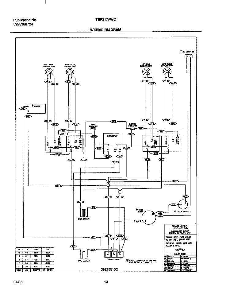 WIRING DIAGRAM Diagram and Parts List for TEF317AWC  Tappan Range
