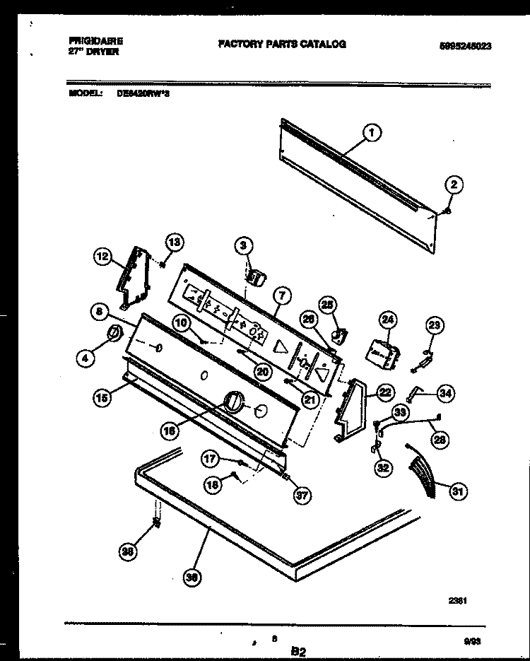 CONSOLE AND CONTROL PARTS Diagram and Parts List for DE6420RW3  Frigidaire Dryer