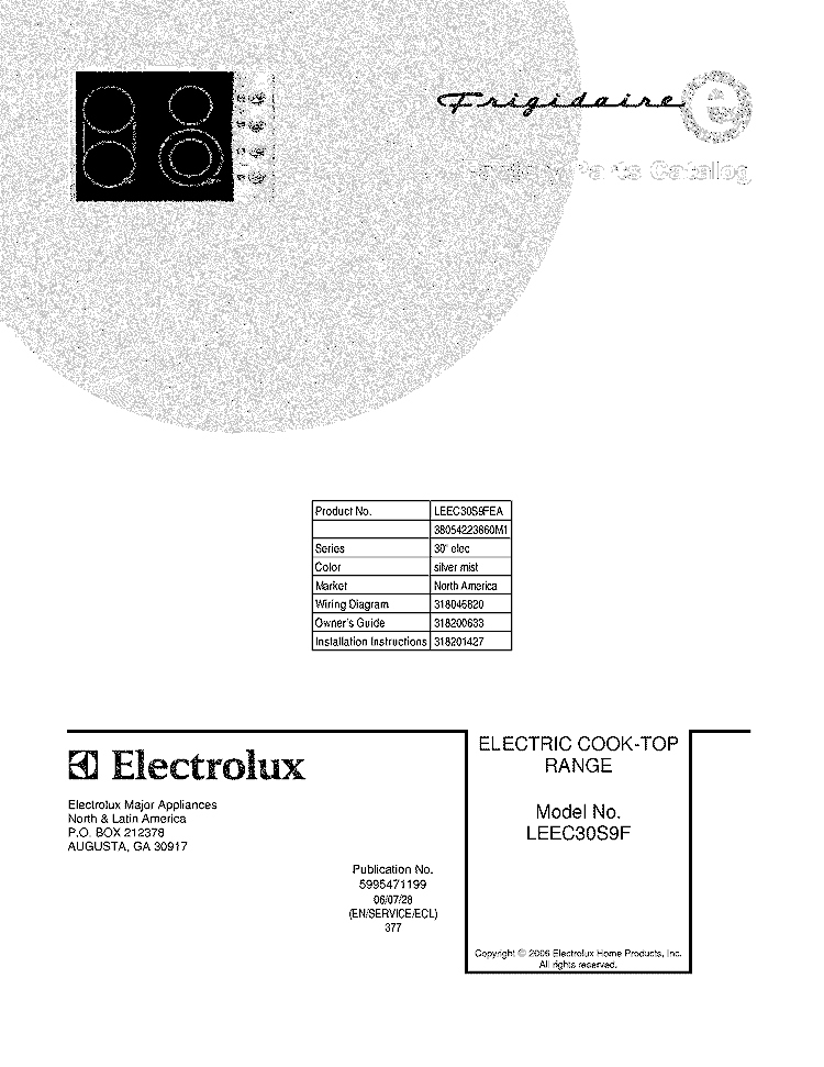COVER Diagram and Parts List for LEEC30S9FEA  Frigidaire Cooktop