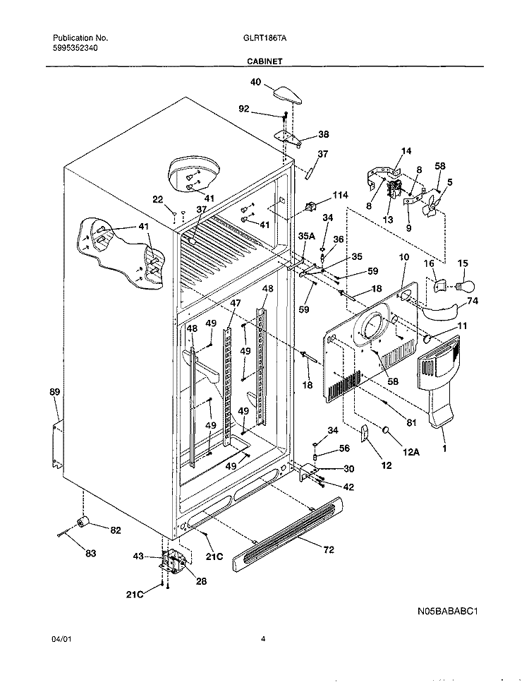 CABINET Diagram and Parts List for GLRT186TAQ0  Frigidaire Refrigerator