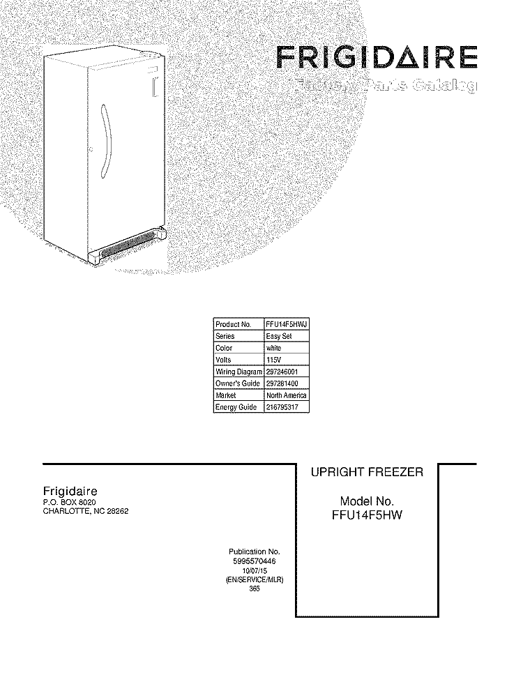 COVER Diagram and Parts List for FFU14F5HWJ  Frigidaire Freezer