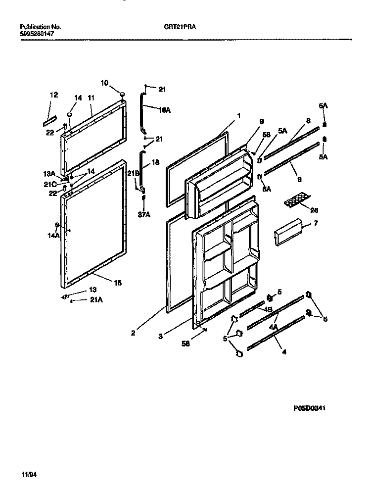 DOOR SECTION Diagram and Parts List for GRT21PRAD2  Gibson Refrigerator