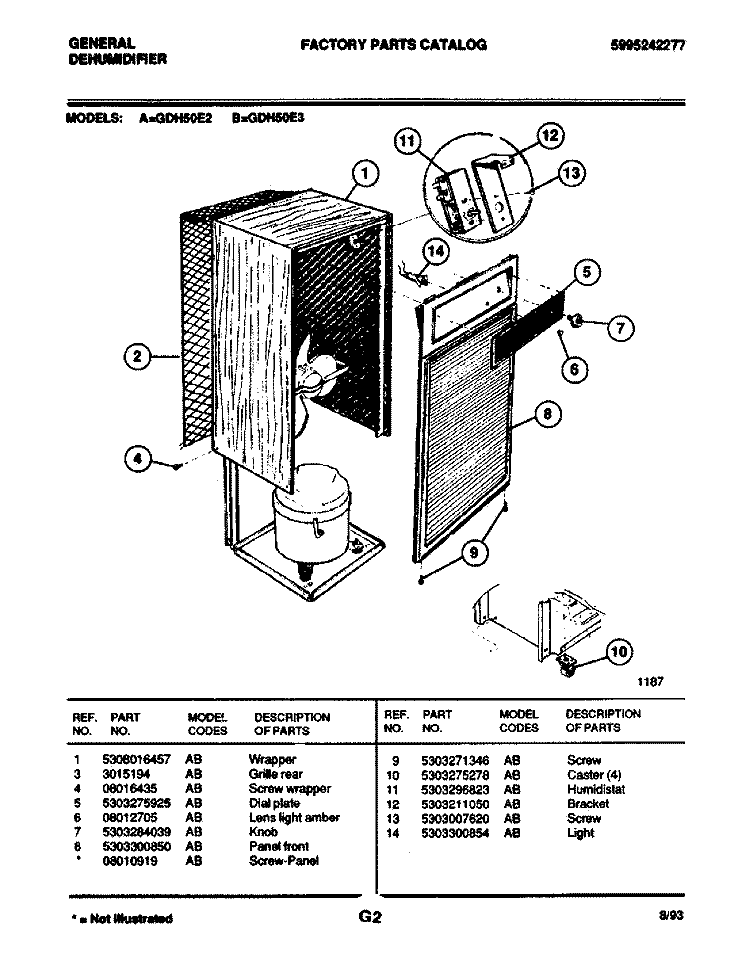WRAPPER Diagram and Parts List for GDH50E2  Frigidaire Dehumidifier