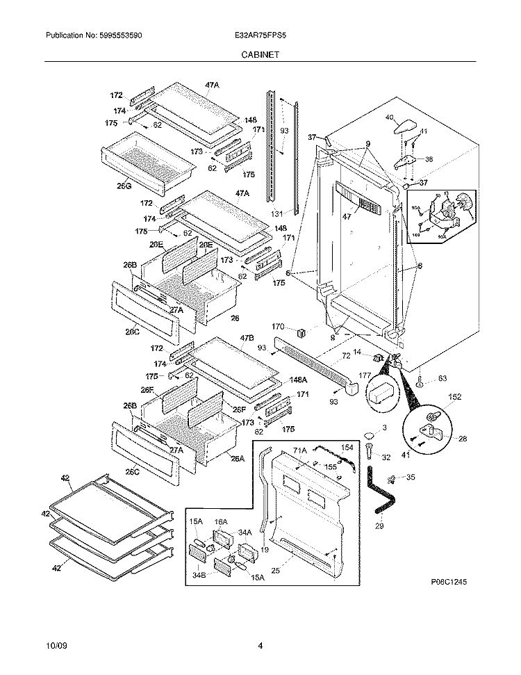 CABINET Diagram and Parts List for E32AR75FPS5  Electrolux Refrigerator