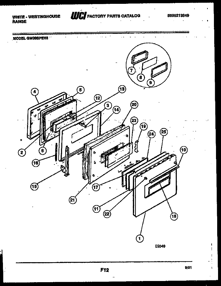 DOOR PARTS Diagram and Parts List for GW30SPEW1  Frigidaire Range