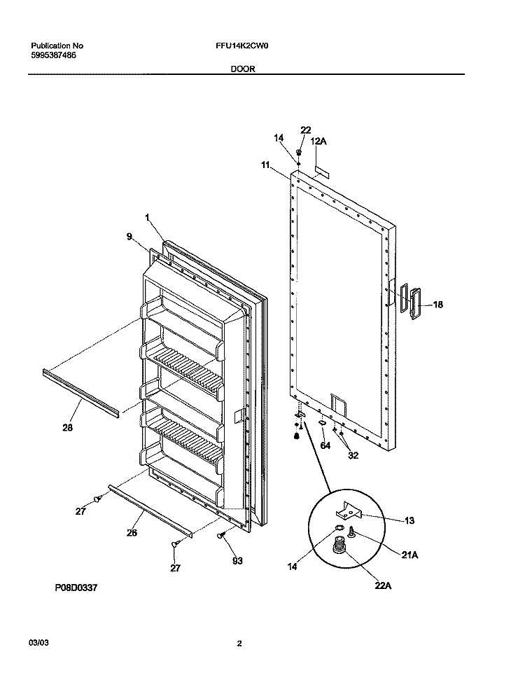 DOOR Diagram and Parts List for FFU14K2CW0  Frigidaire Freezer
