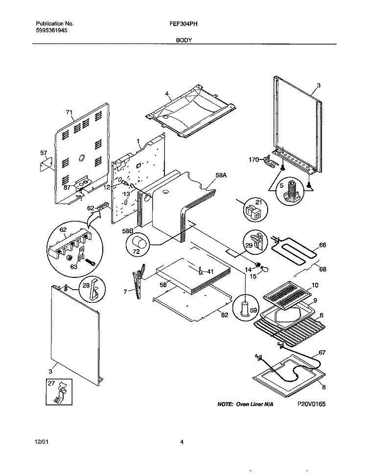 BODY Diagram and Parts List for FEF304PHDB  Frigidaire Range
