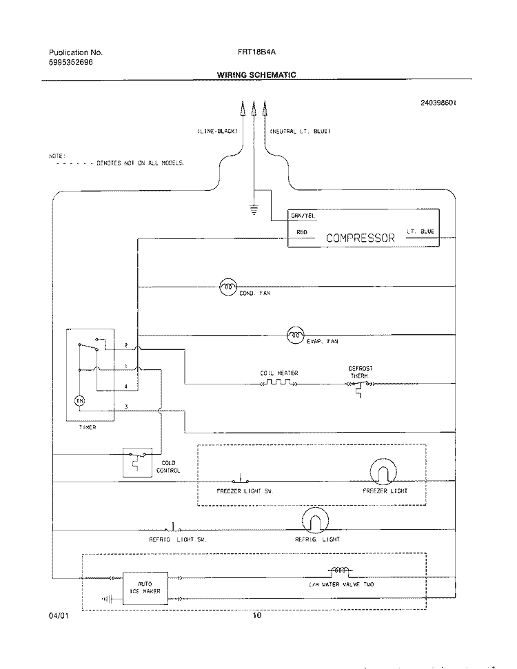WIRING SCHEMATIC Diagram and Parts List for FRT18B4AT0  Frigidaire Refrigerator