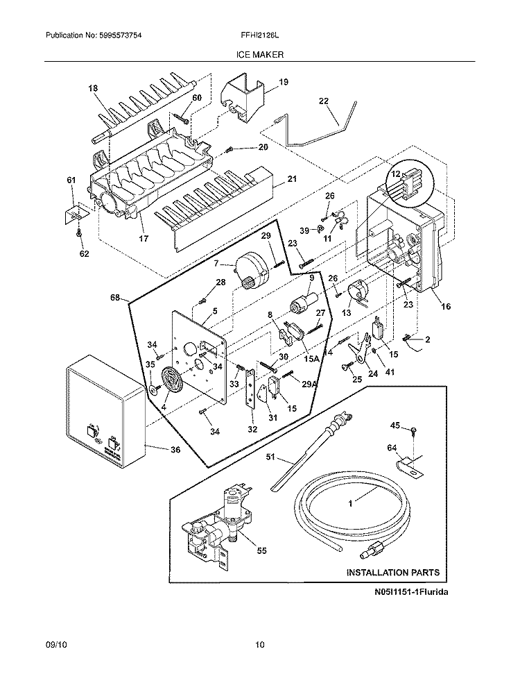ICE MAKER Diagram and Parts List for FFHI2126LS0  Frigidaire Refrigerator