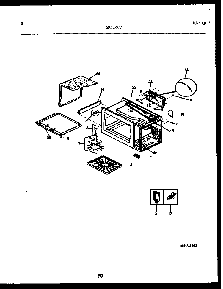 WRAPPER AND BODY PARTS Diagram and Parts List for MC1350P3  Frigidaire Microwave