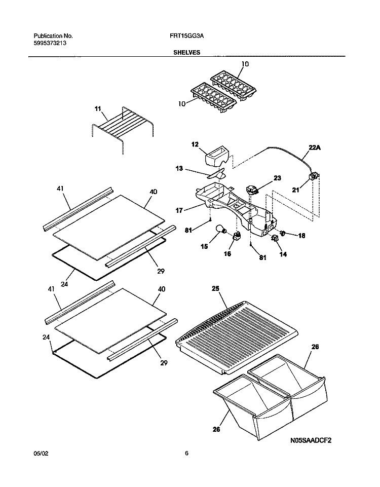 SHELVES Diagram and Parts List for FRT15GG3AW1  Frigidaire Refrigerator