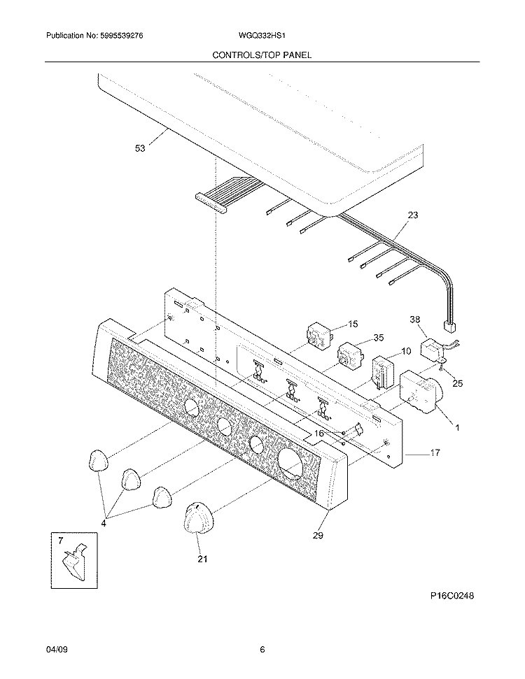 CONTROLS/TOP PANEL Diagram and Parts List for WGQ332HS1  Westinghouse Dryer