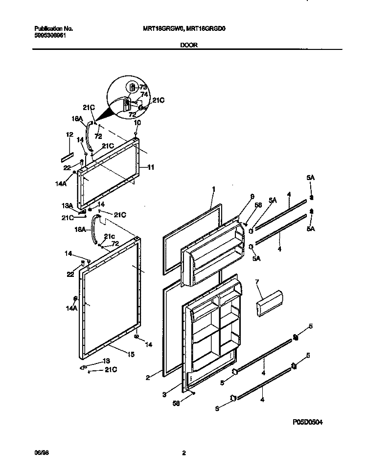 DOOR Diagram and Parts List for MRT18GRGW0  Frigidaire Refrigerator
