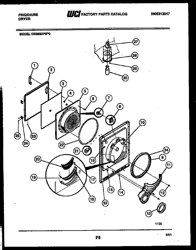 DOOR PARTS Diagram and Parts List for DE8600PW0  Frigidaire Dryer