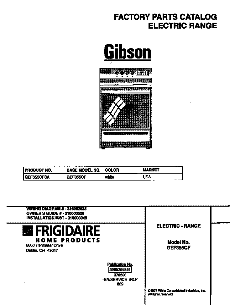 COVER Diagram and Parts List for GEF355CFSA  Gibson Range