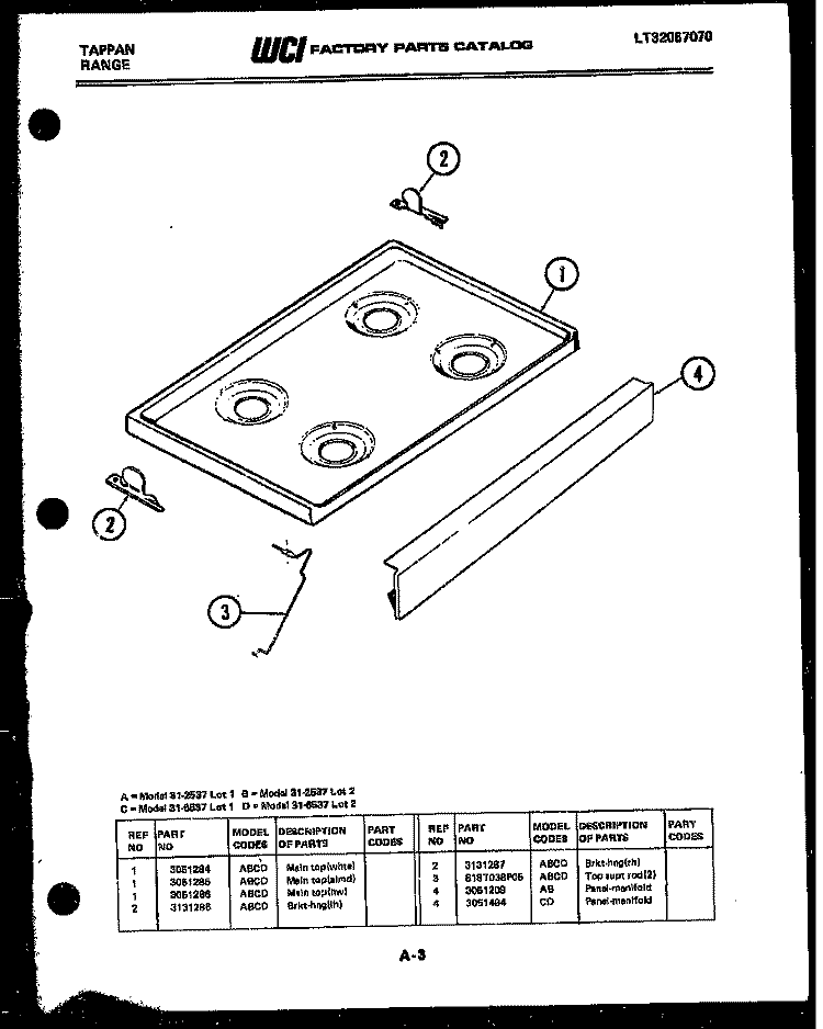 COOKTOP PARTS Diagram and Parts List for 31-2537-23-01  Tappan Range