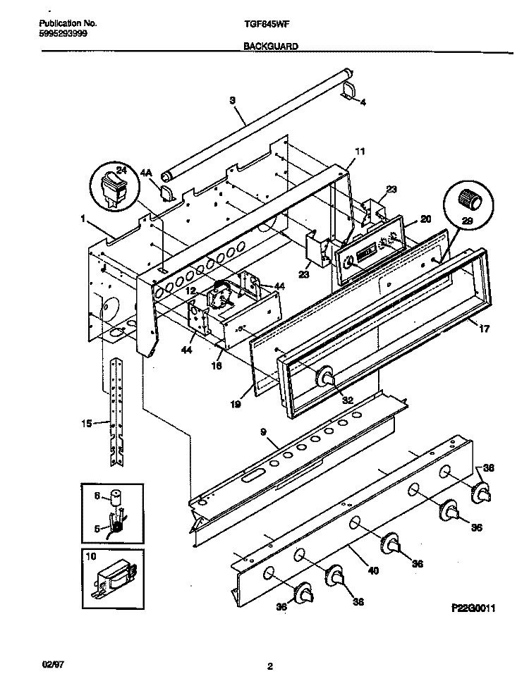 BACKGUARD Diagram and Parts List for TGF645WFD1  Tappan Range