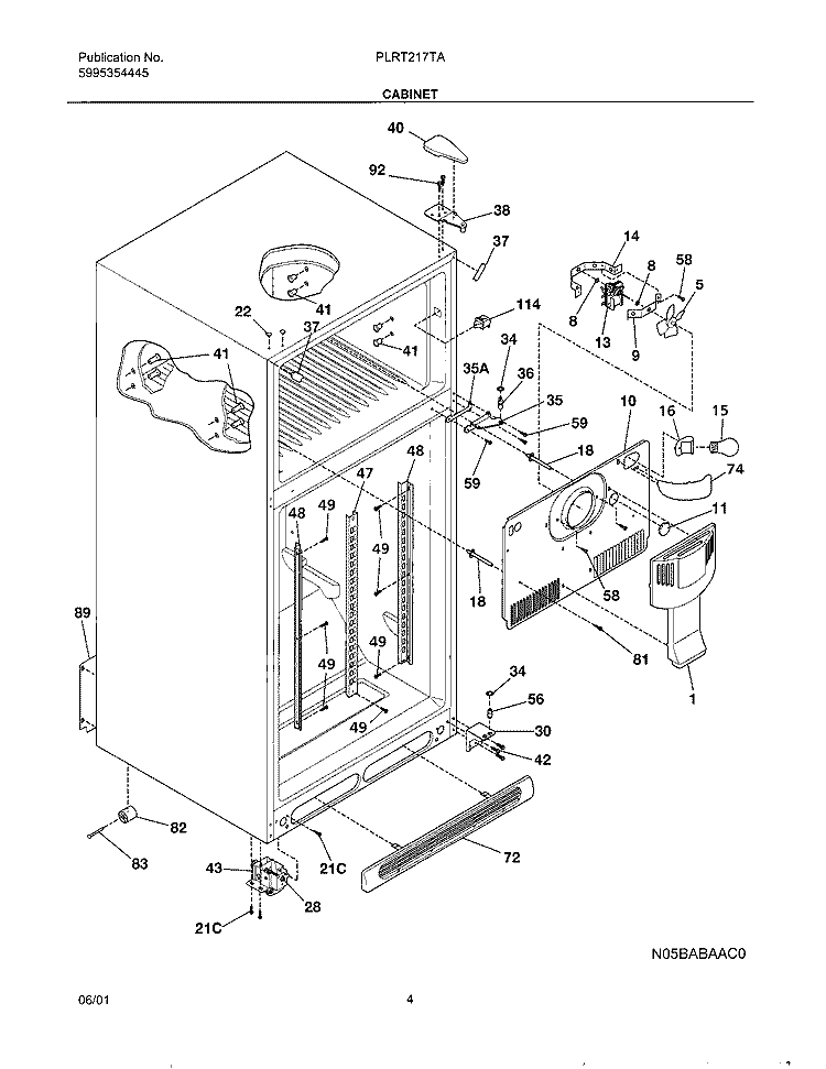 CABINET Diagram and Parts List for PLRT217TAB0  Frigidaire Refrigerator