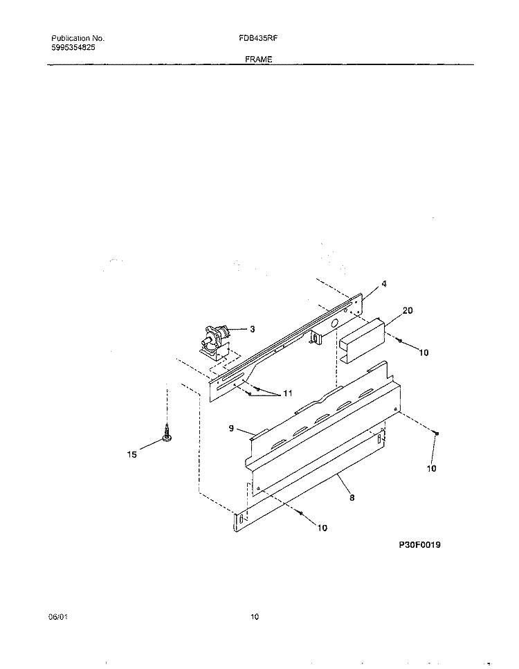 FRAME Diagram and Parts List for FDB435RFS4  Frigidaire Dishwasher