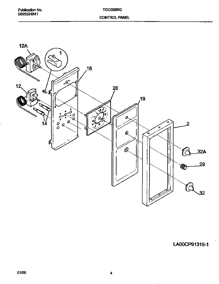 CONTROL PANEL Diagram and Parts List for TGO336BGW1  Tappan Wall Oven