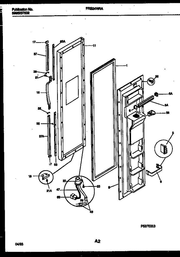 FREEZER DOOR PARTS Diagram and Parts List for FRS24WRAD2  Frigidaire Refrigerator