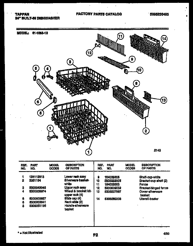 RACKS AND TRAYS Diagram and Parts List for 61-1083-10-00  Tappan Dishwasher
