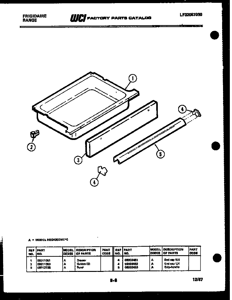 DRAWER PARTS Diagram and Parts List for REG438QME0  Frigidaire Range