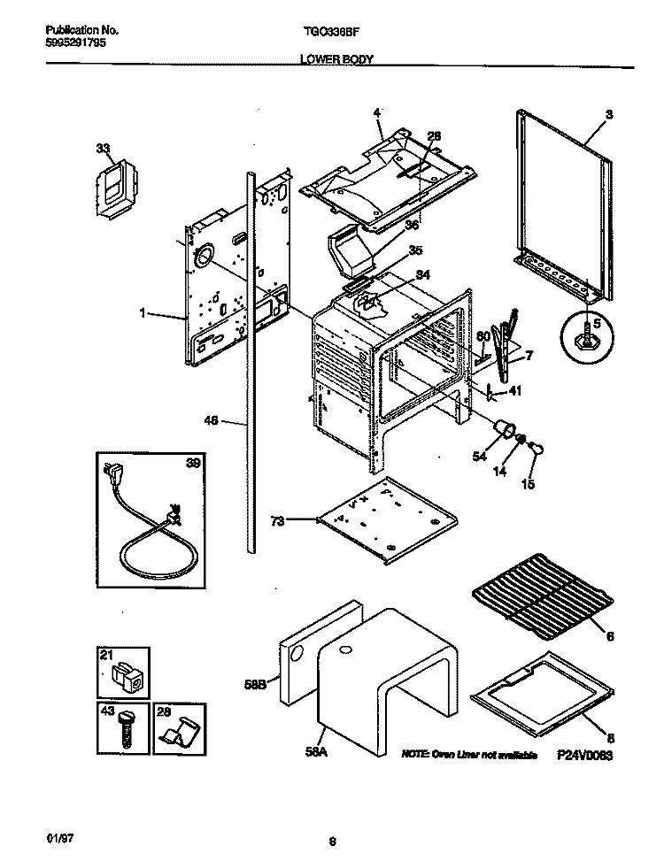 LOWER BODY Diagram and Parts List for TGO336BFDA  Tappan Range