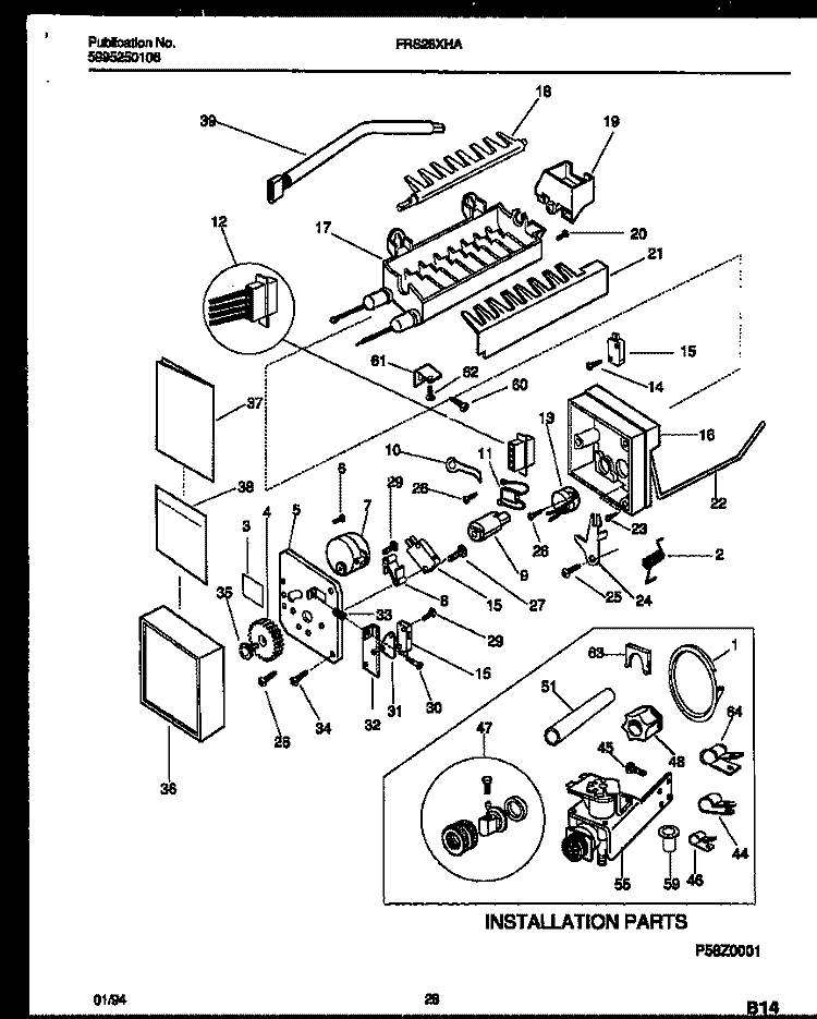 ICE MAKER AND INSTALLATION PARTS Diagram and Parts List for FRS28XHAB1  Frigidaire Refrigerator