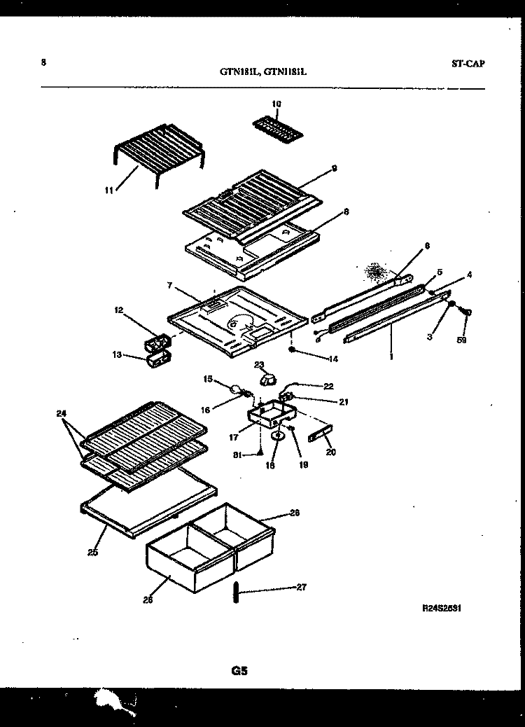 SHELVES AND SUPPORTS Diagram and Parts List for GTNI181WLW0  Uni Refrigerator